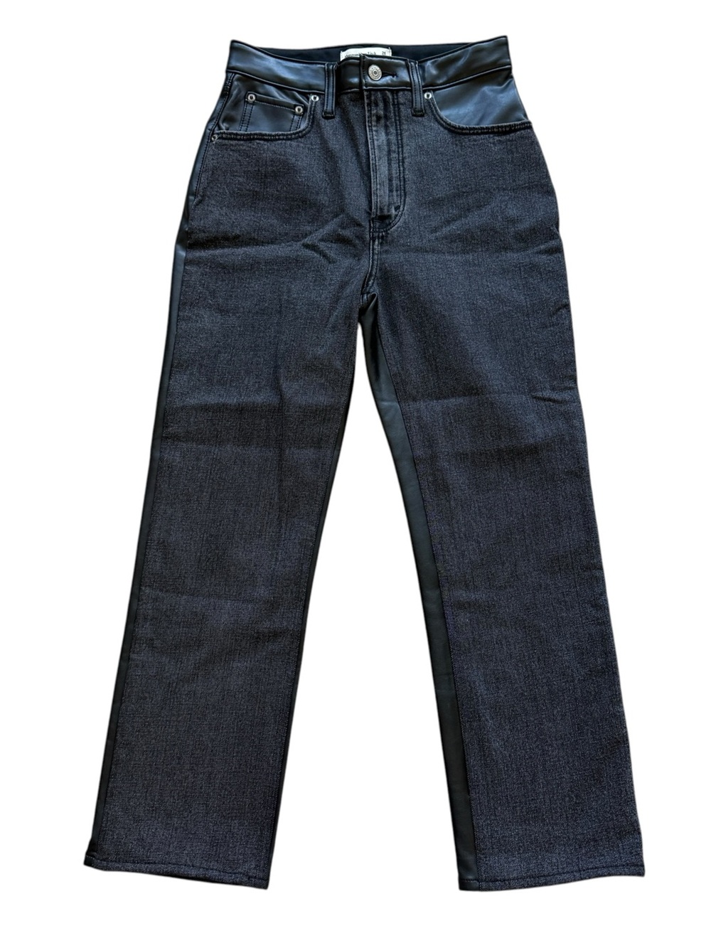Abercrombie The Ankle Straight 26 2S Faux Leather Black Denim Ultra High Rise